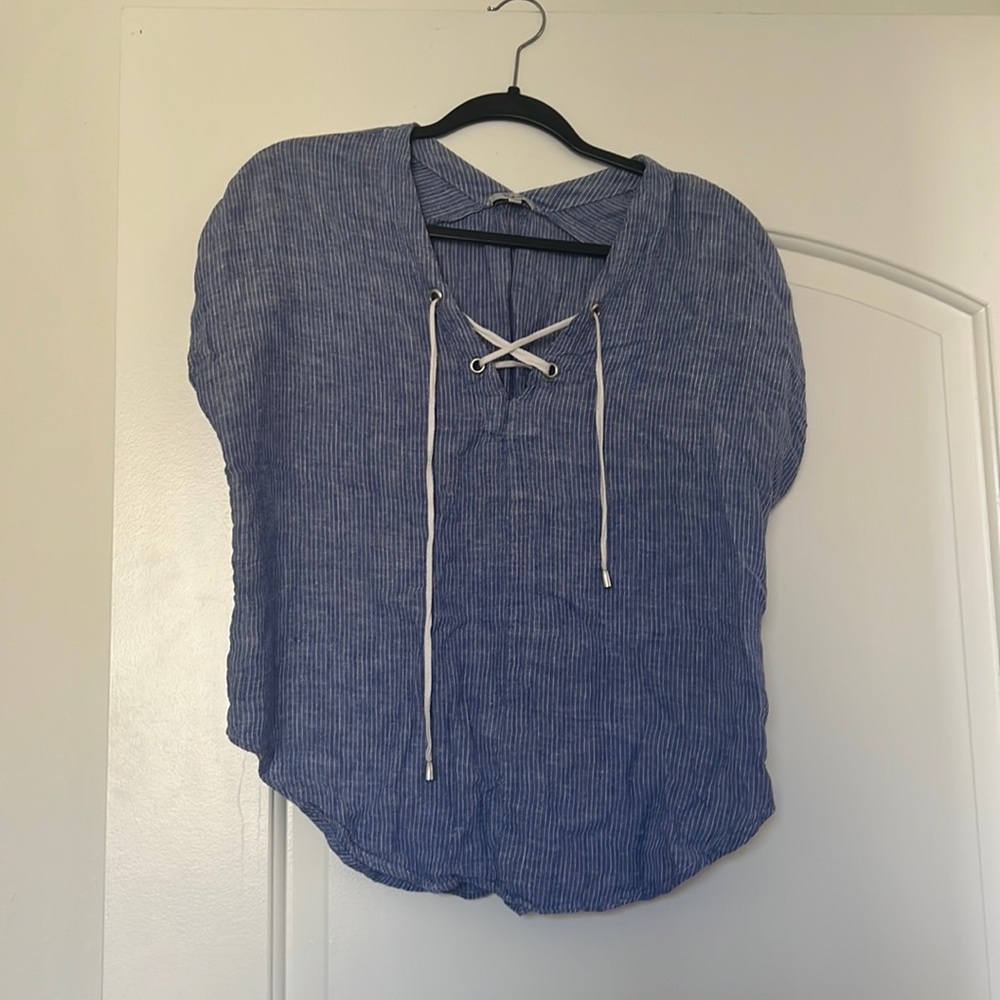 XS blue and white striped Rails shirt with lace up front